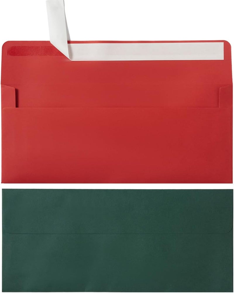 Wishop 50 Pack #10 Business Envelopes Self Seal 4x9 Standard Envelopes for Business, Invoices, Letter Mailing, 4 1/8 x 9 1/2 Inches (Christmas Green/Red, 4.13 x 9.49) - Image 1